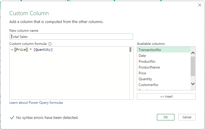 Image of Custom Column in PowerQuery